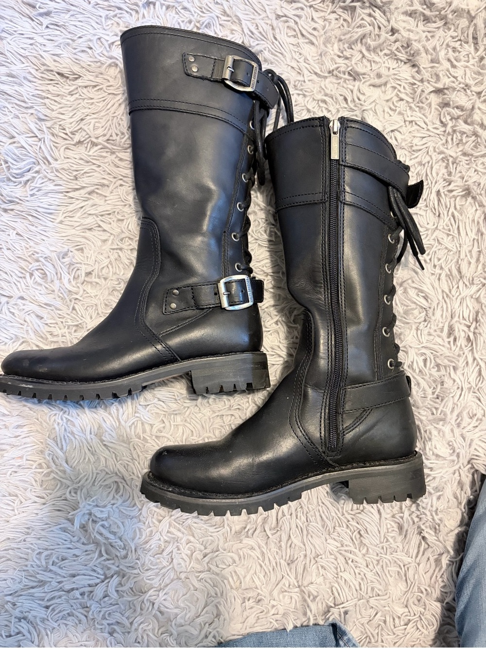 Harley-Davidson Black Lace-Up Buckle Motorcycle Boots